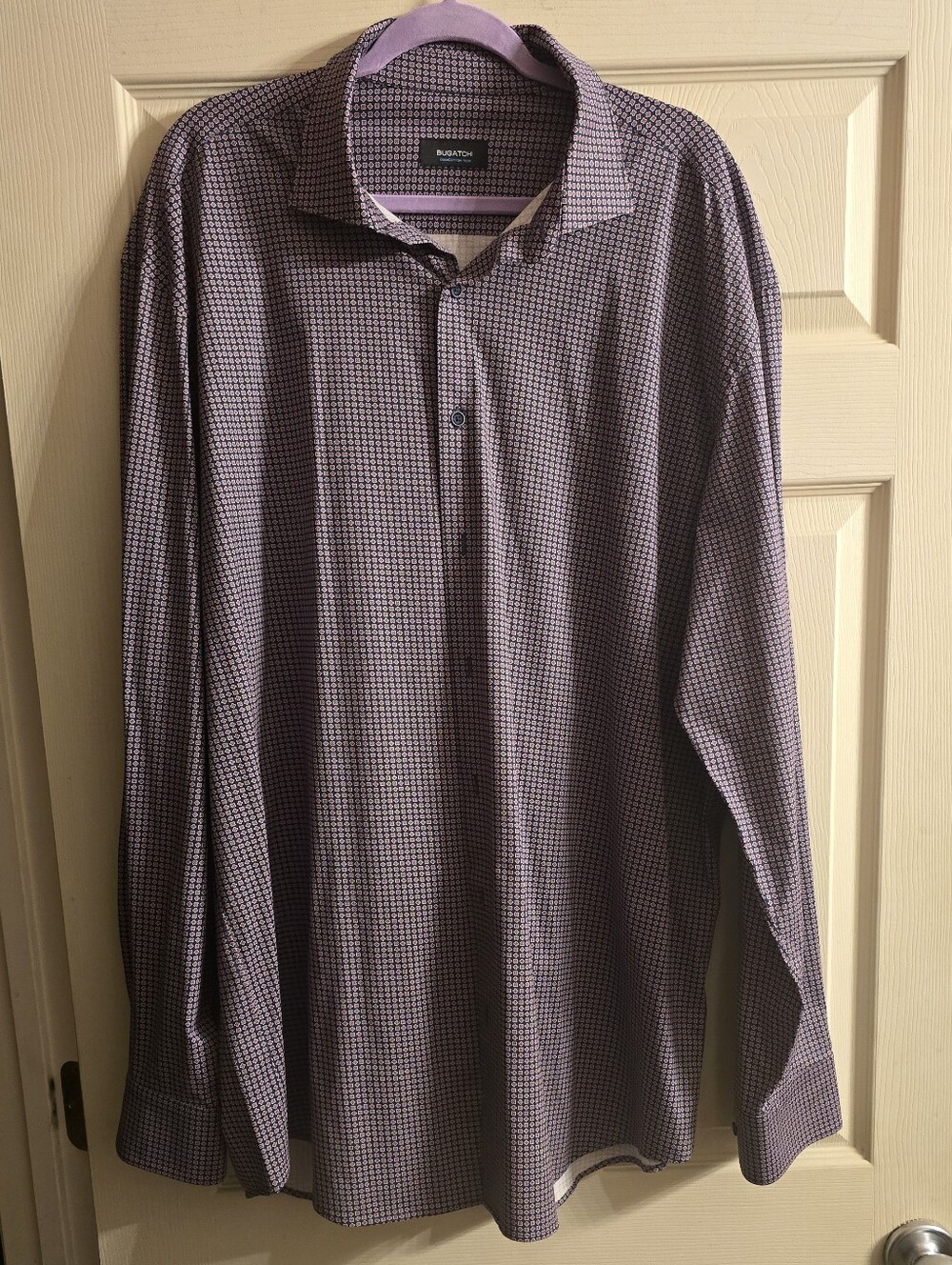 Bugatchi Men's Purple Micro-Check Dress Shirt